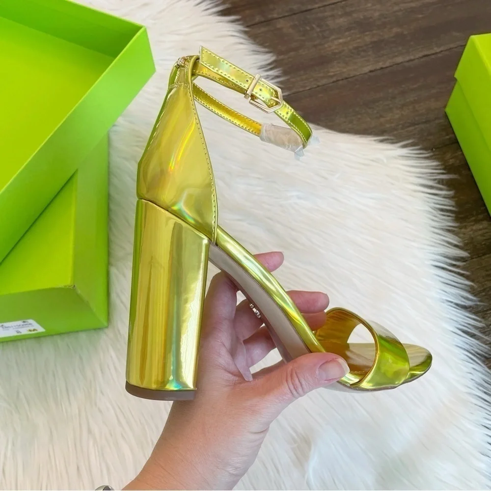 New Sam Edelman Women’s Yaro Ankle Strap Block Heel Sandal in Mimosa Gold Size 8